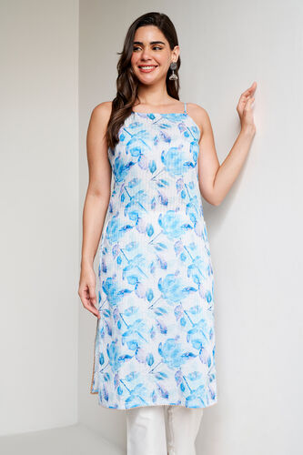 Blue Floral Straight Kurta, Blue, image 2