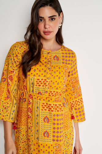 Yellow Ethnic Motifs Straight Kurta, Yellow, image 5