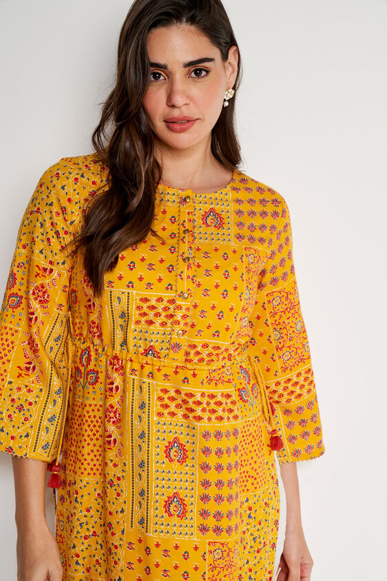 Yellow Ethnic Motifs Straight Kurta, Yellow, image 5