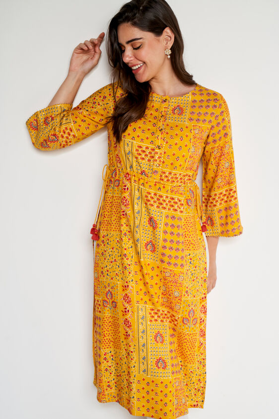 Yellow Ethnic Motifs Straight Kurta, Yellow, image 4