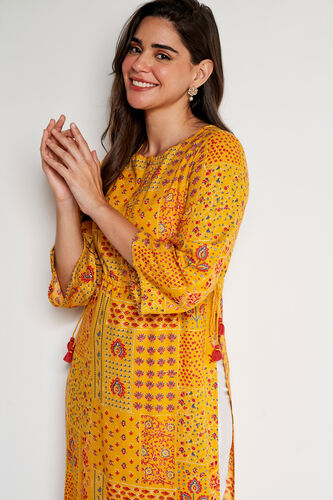 Yellow Ethnic Motifs Straight Kurta, Yellow, image 3