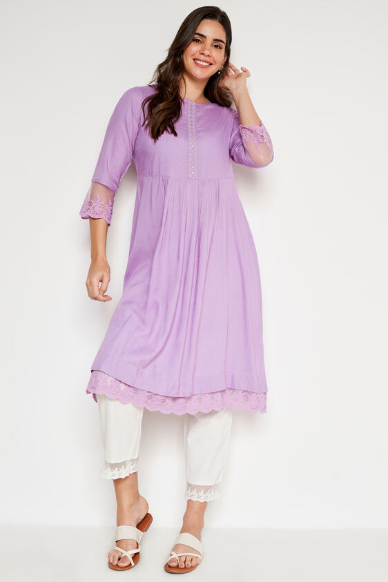 Lilac Solid Flared Kurta, Lilac, image 1