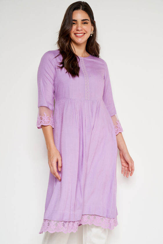 Lilac Solid Flared Kurta, Lilac, image 2