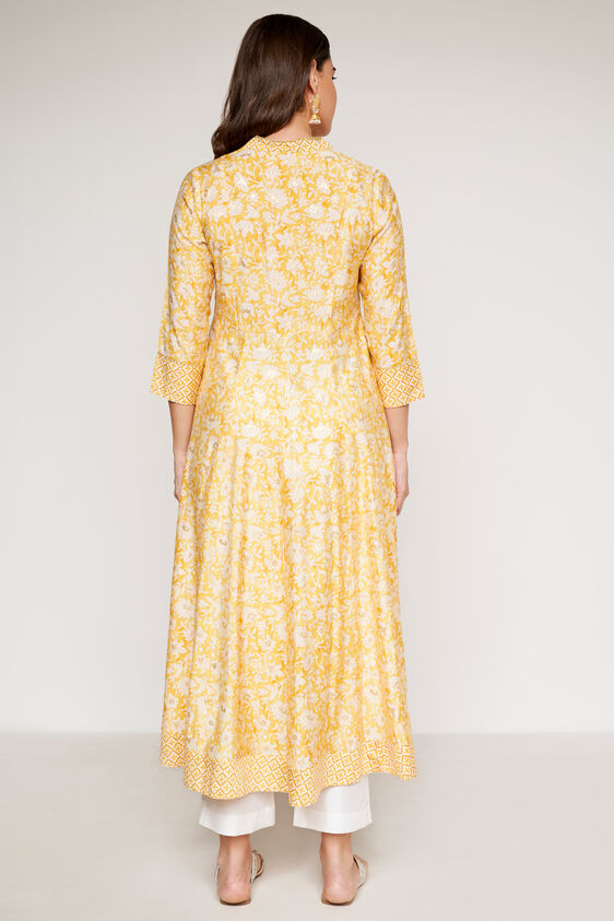 Yellow Ethnic Motifs Flared Kurta, Yellow, image 5