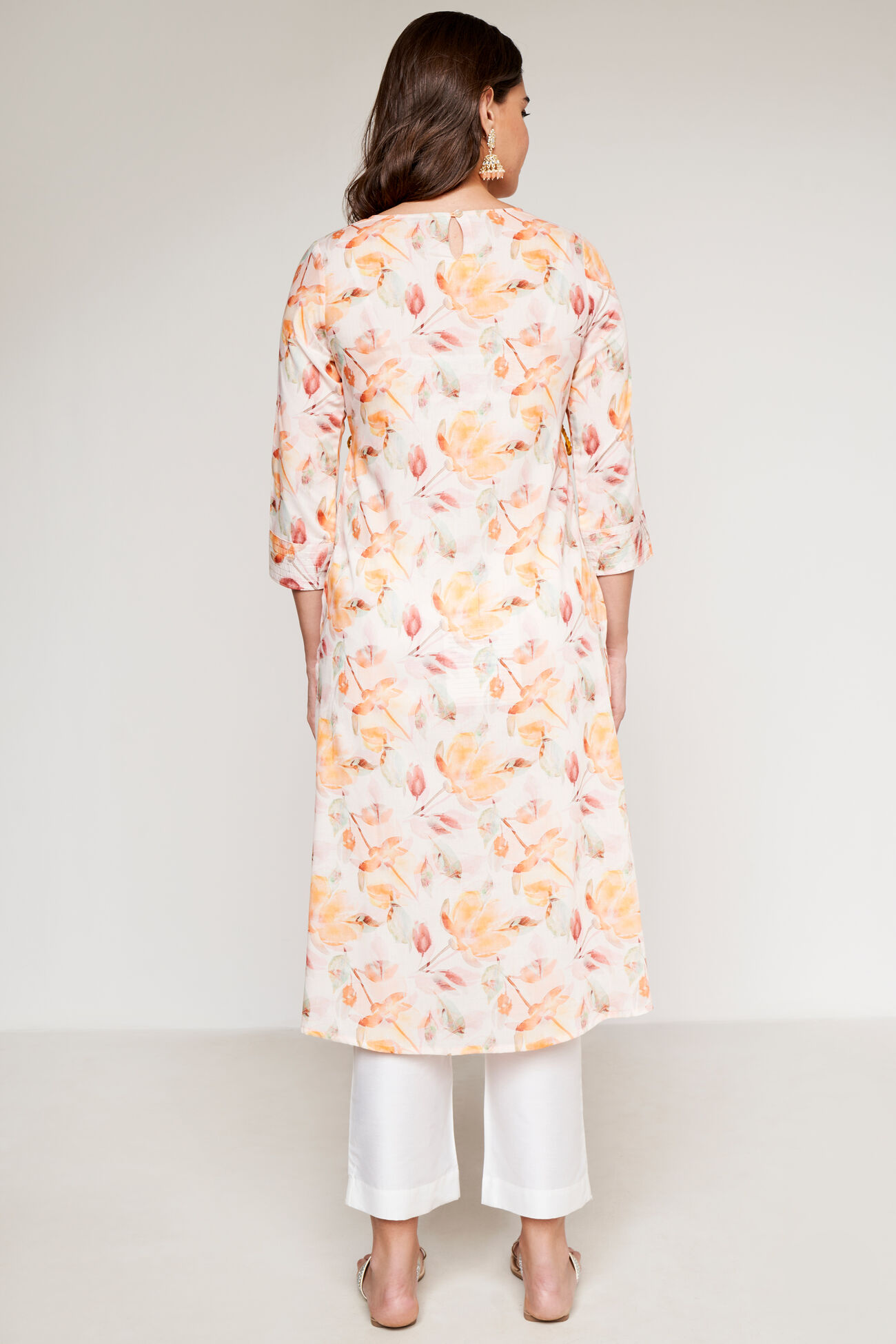 Off White Floral Straight Kurta, Off White, image 4