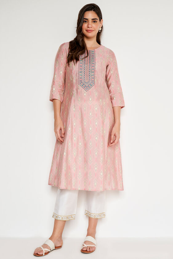 Pink Ethnic Motifs Flared Kurta, Pink, image 1