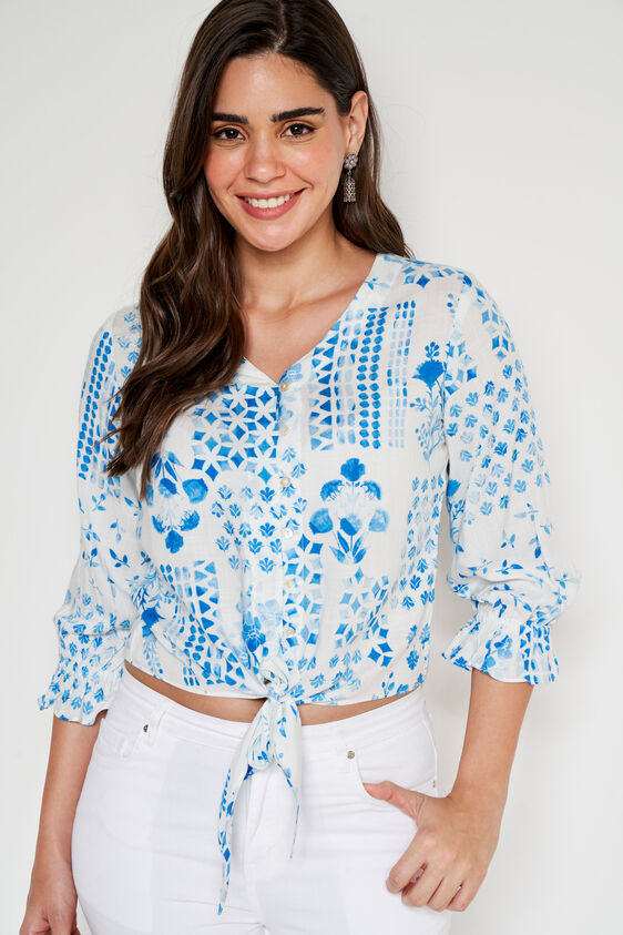 Blue Abstract Regular Top, Blue, image 2