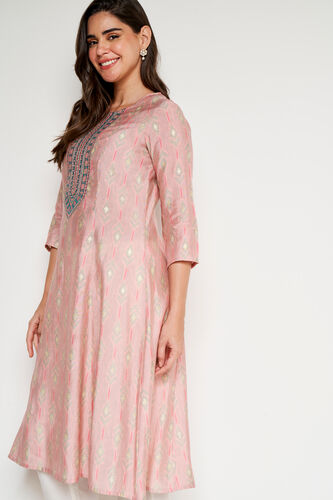 Pink Ethnic Motifs Flared Kurta, Pink, image 3