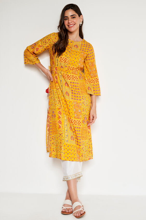 Yellow Ethnic Motifs Straight Kurta, Yellow, image 1