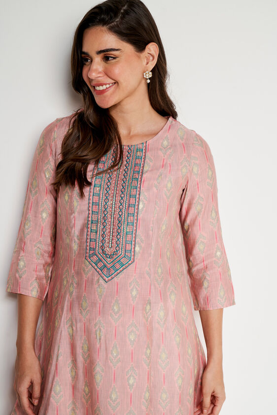Pink Ethnic Motifs Flared Kurta, Pink, image 5