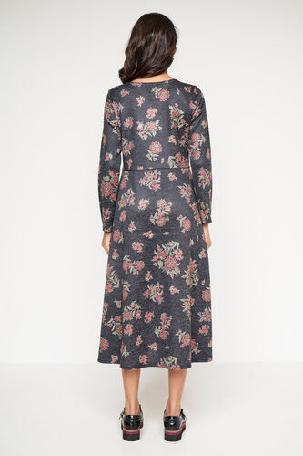 Black Foil Print Flared Slip-On Dress, Black, image 3