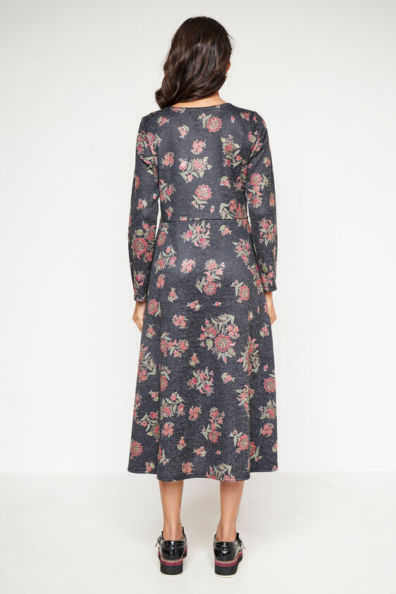 Black Foil Print Flared Slip-On Dress, Black, image 3