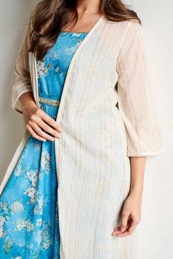 Off White Foil Print Flared Shrug, Off White, image 4