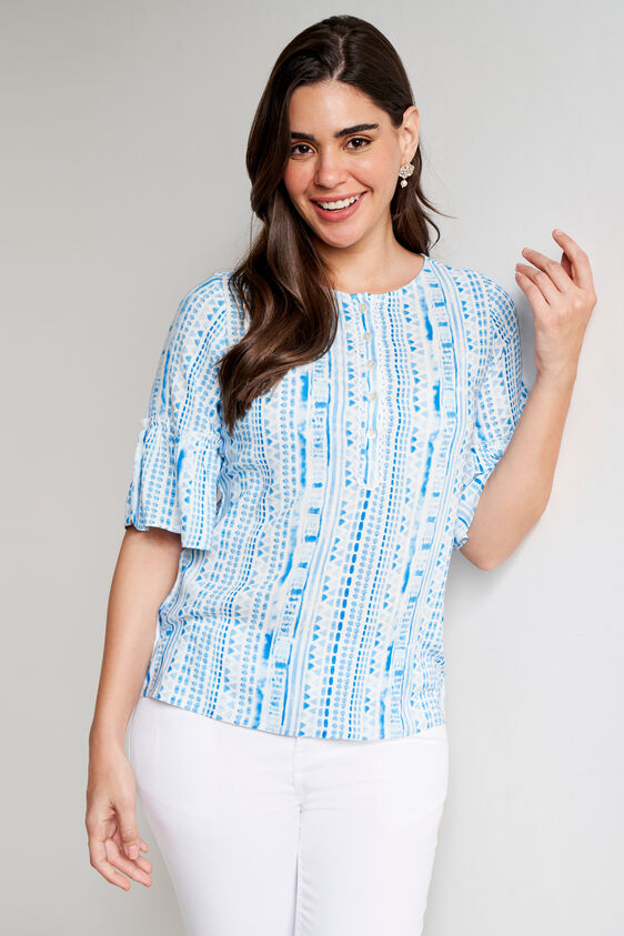 Blue Abstract Flared Top, Blue, image 2