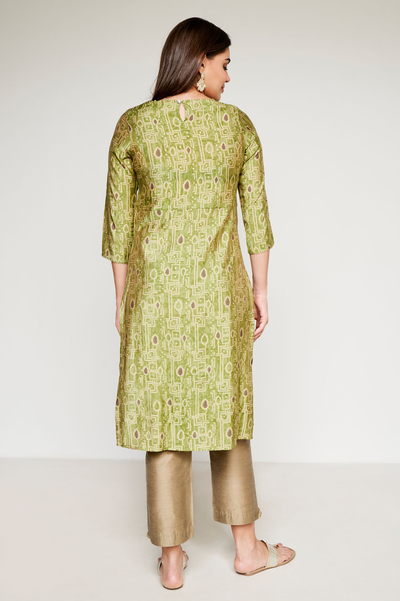Green Ethnic Motifs Straight Kurta, Green, image 6
