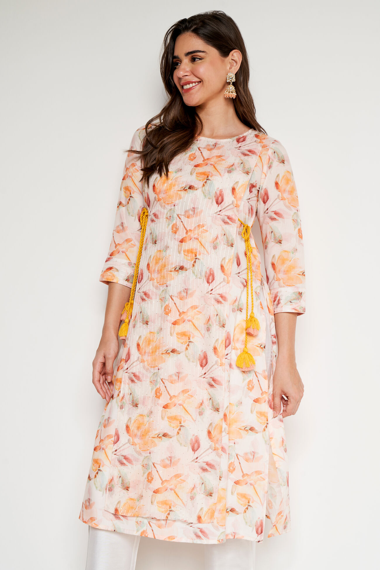 Off White Floral Straight Kurta, Off White, image 2