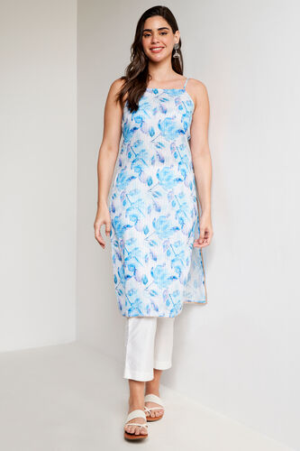 Blue Floral Straight Kurta, Blue, image 1