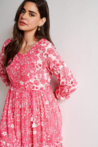 Pink Floral Flared Dress, Pink, image 5