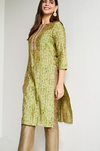 Green Ethnic Motifs Straight Kurta, Green, image 3