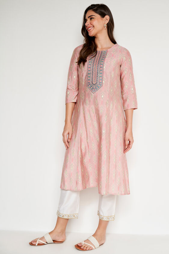 Pink Ethnic Motifs Flared Kurta, Pink, image 4