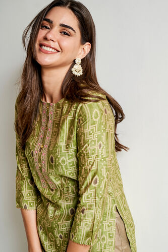 Green Ethnic Motifs Straight Kurta, Green, image 5