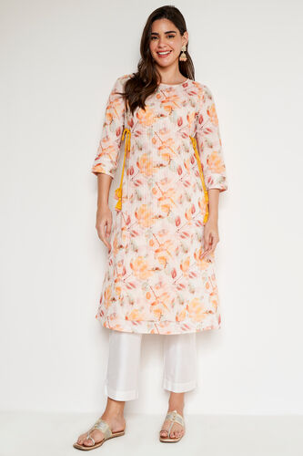 Off White Floral Straight Kurta, Off White, image 1
