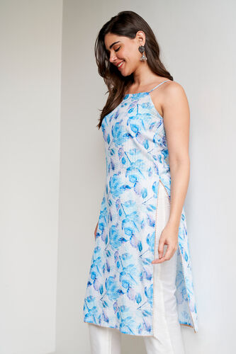 Blue Floral Straight Kurta, Blue, image 3