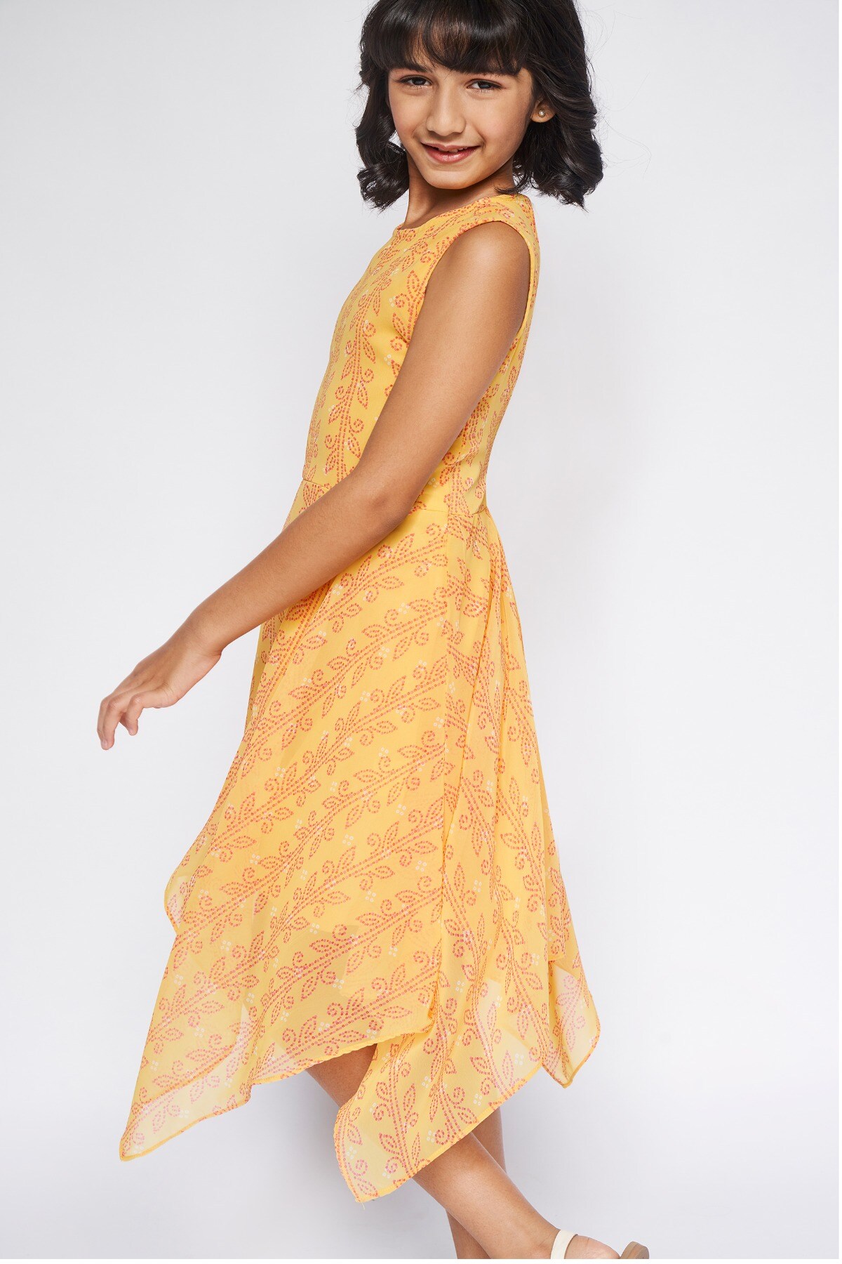 Buy Yellow Geometric Asymmetric Dress Online at Best Price at Global Desi SS22GKR259DRPG