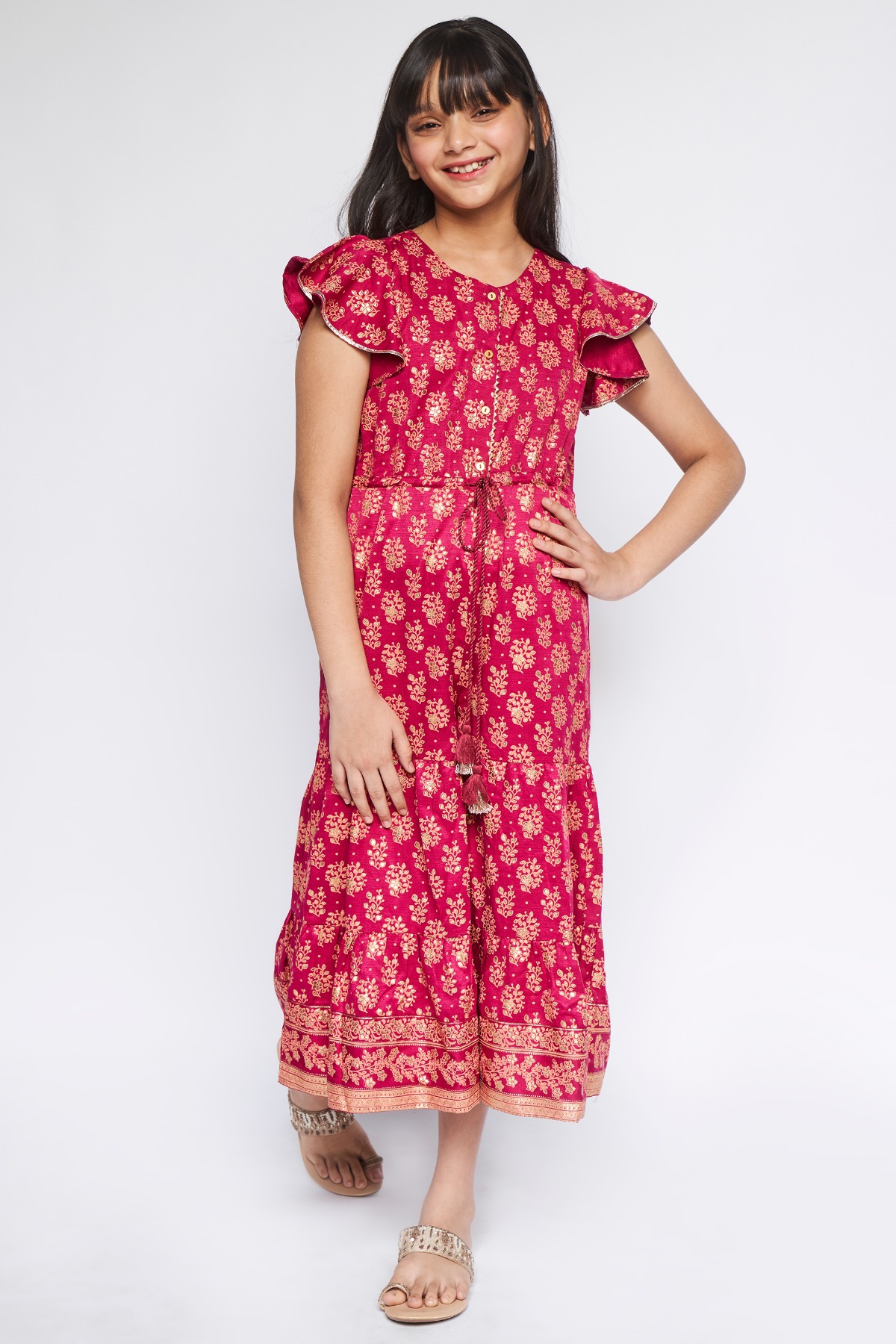 Maroon Gathers or Pleats Ethnic Motifs Jump Suit, Maroon, image 1