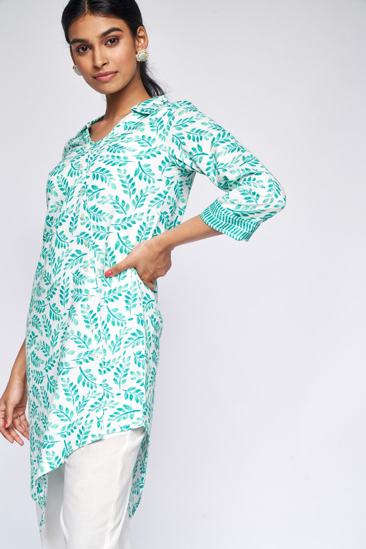 Buy Mint Floral A-Line Tunic Online at Best Price at Global Desi ...