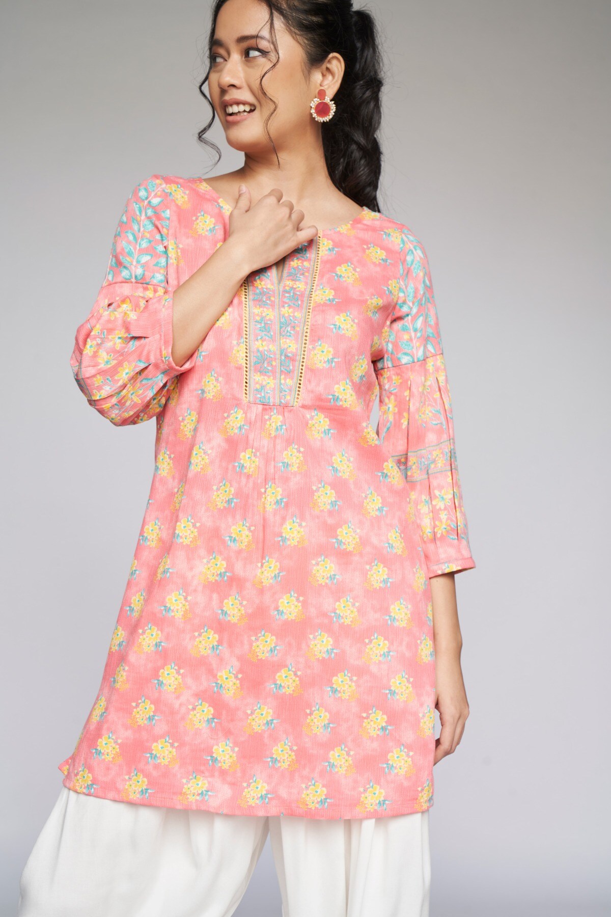 1 - Pink Floral Fit & Flare Tunic, image 1