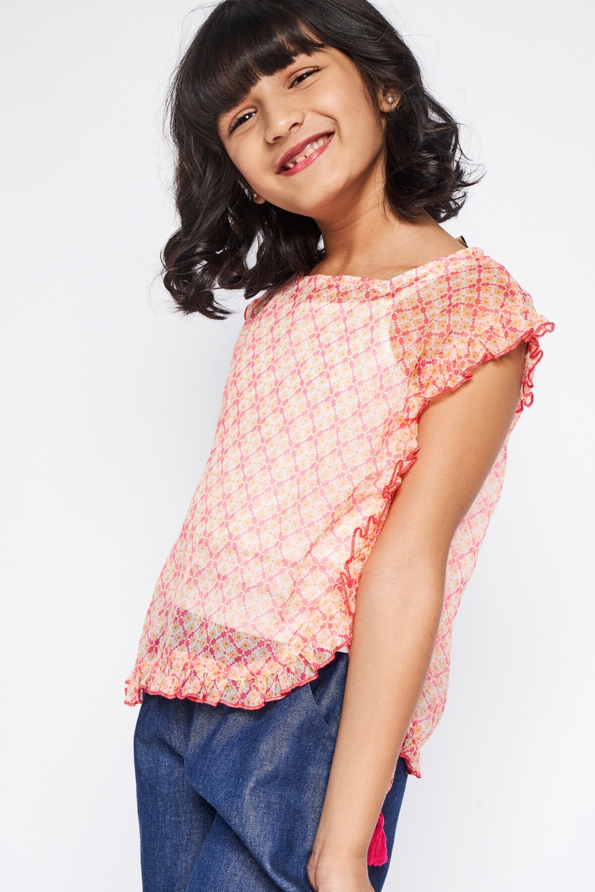 2 - Orange Tie-Ups Geometric Top, image 2