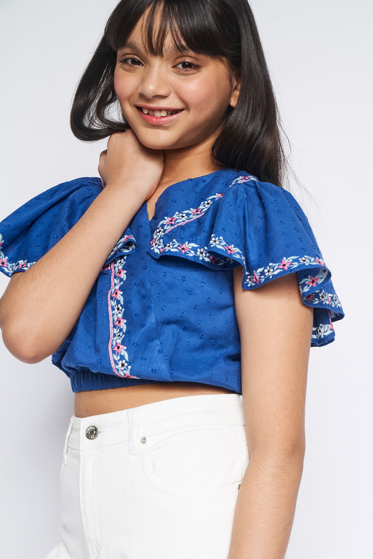 Midnight Blue Embroidered Solid Top, Midnight Blue, image 1