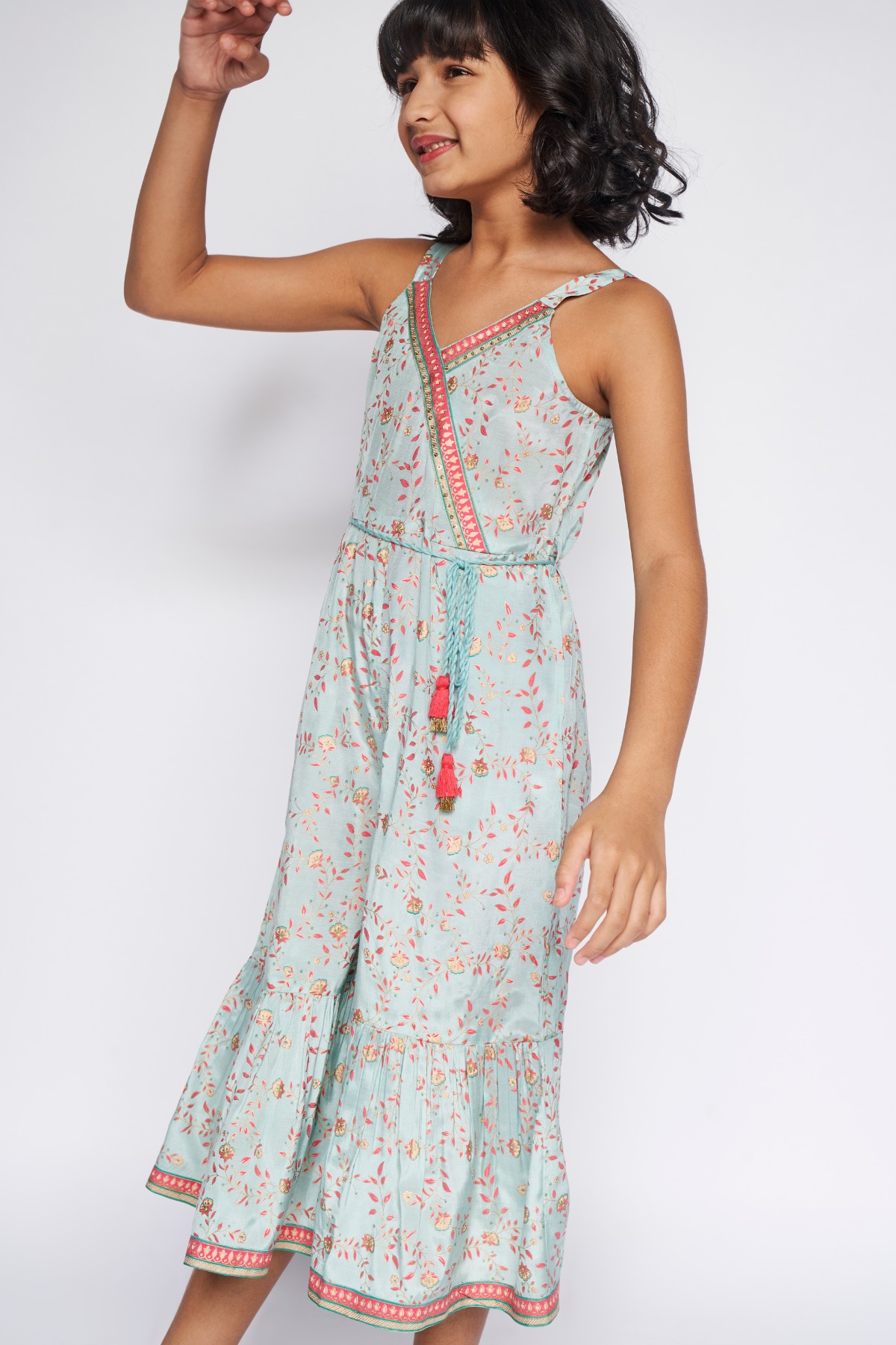 4 - Sage Green Embroidered Foil Print Jump Suit, image 5