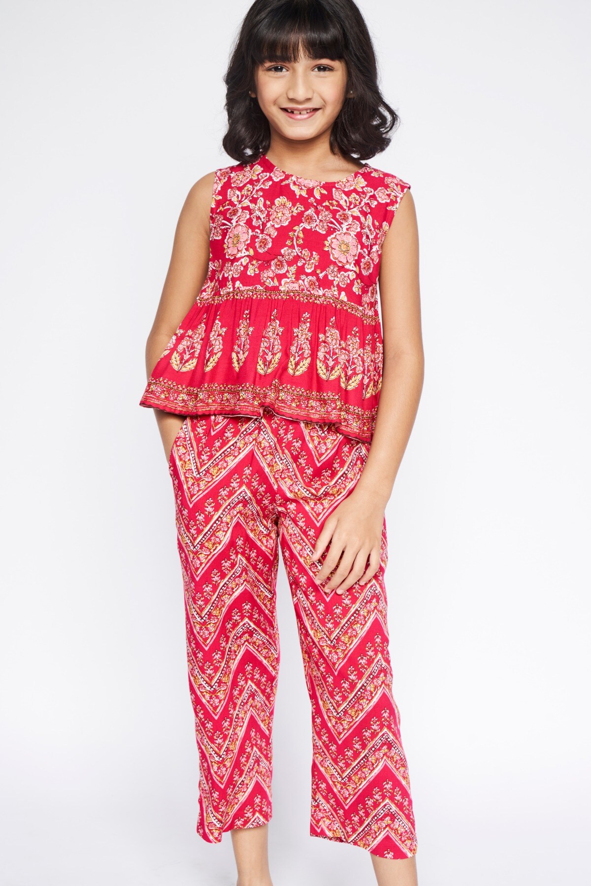 2 - Red Gathers or Pleats Floral Suit, image 2