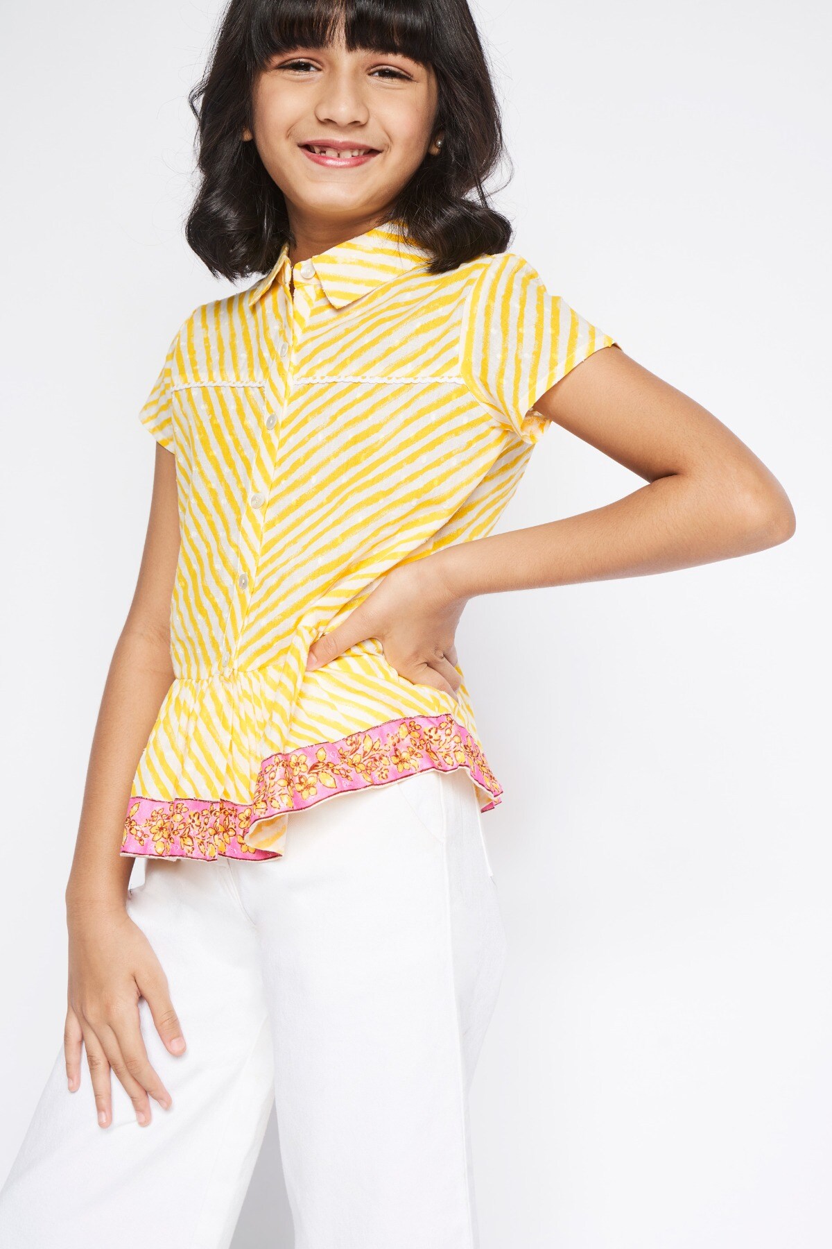 2 - Yellow Gathers or Pleats Dobby Top, image 2