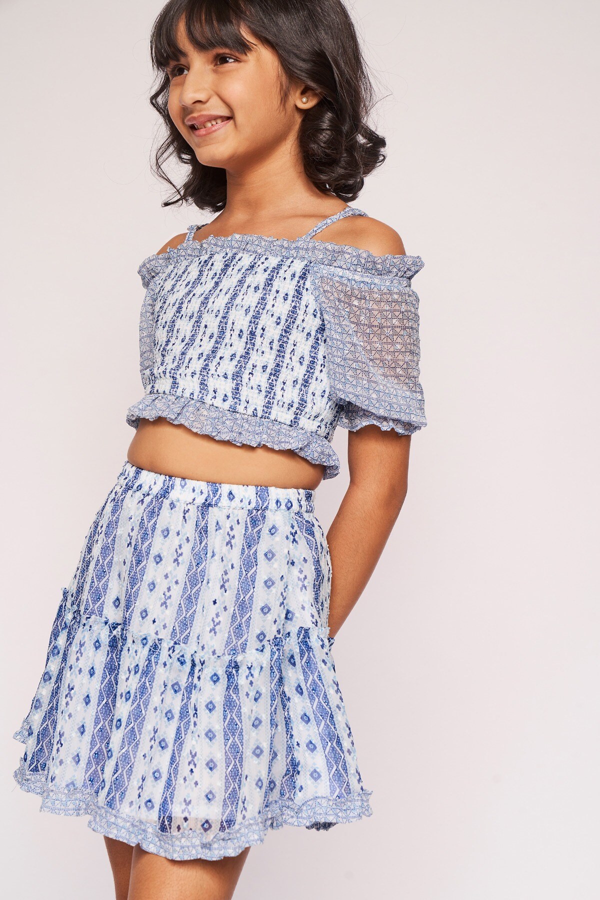 1 - Blue Smocking Geometric Suit, image 1