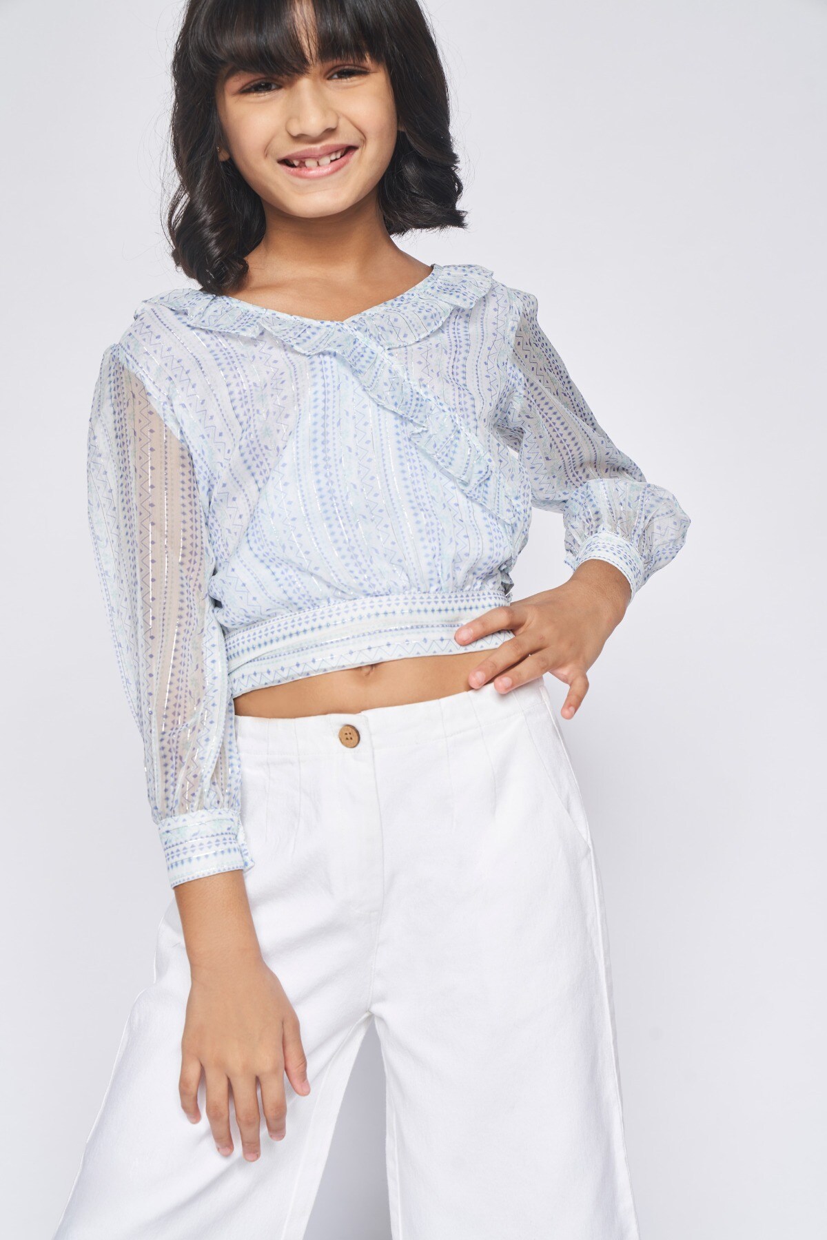 2 - Light Blue Ruffles Geometric Top, image 2