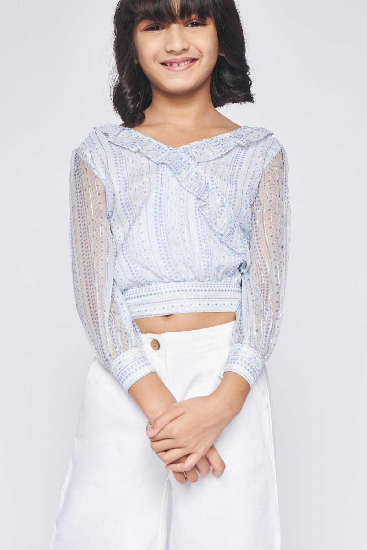 4 - Light Blue Ruffles Geometric Top, image 4