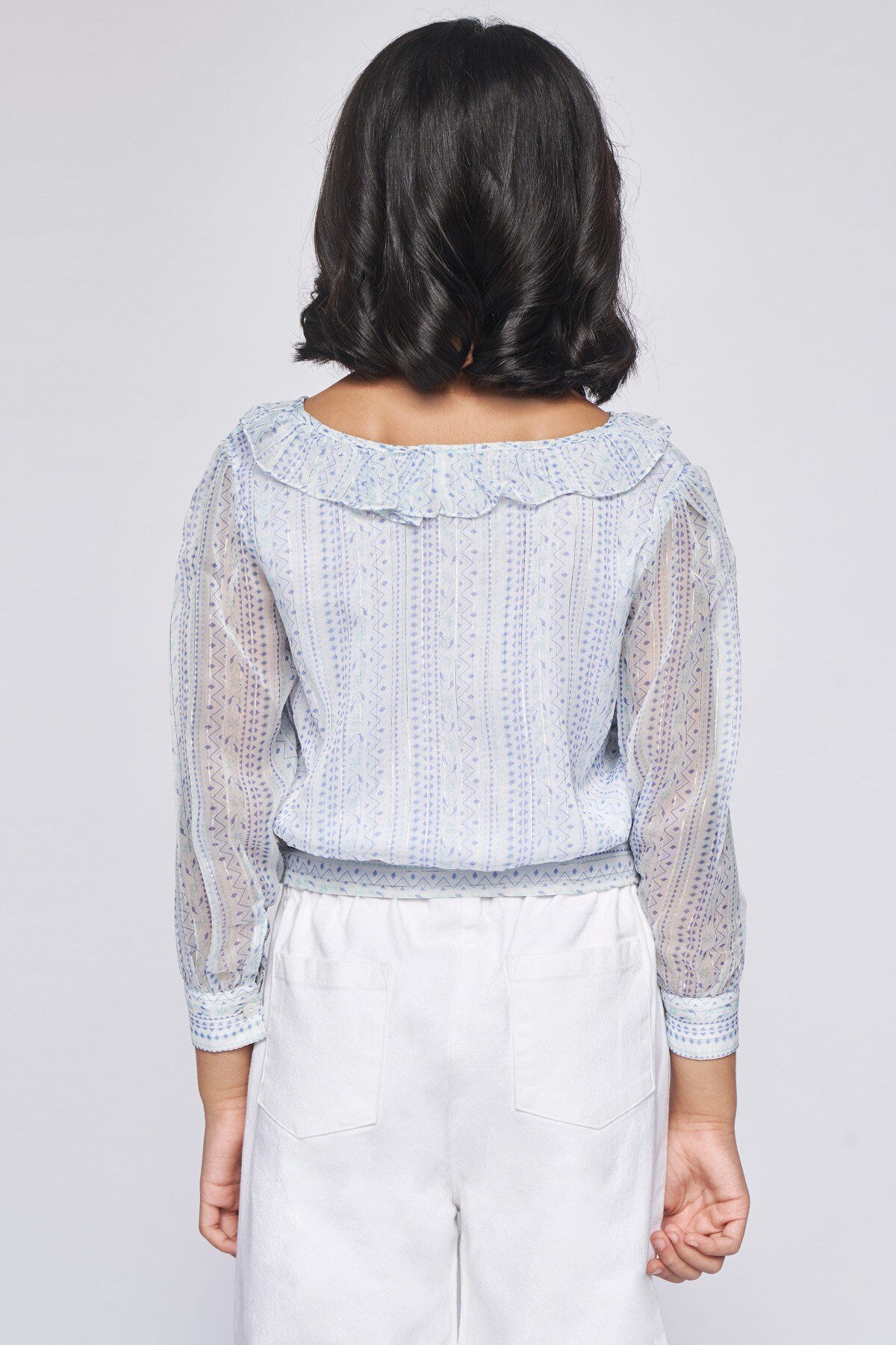 6 - Light Blue Ruffles Geometric Top, image 6