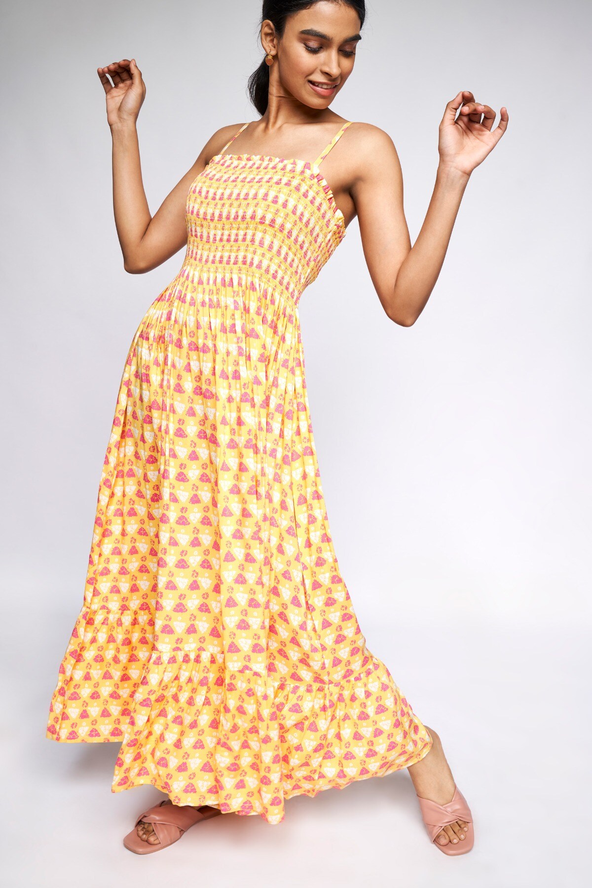 1 - Mustard Geometric Fit & Flare Gown, image 1