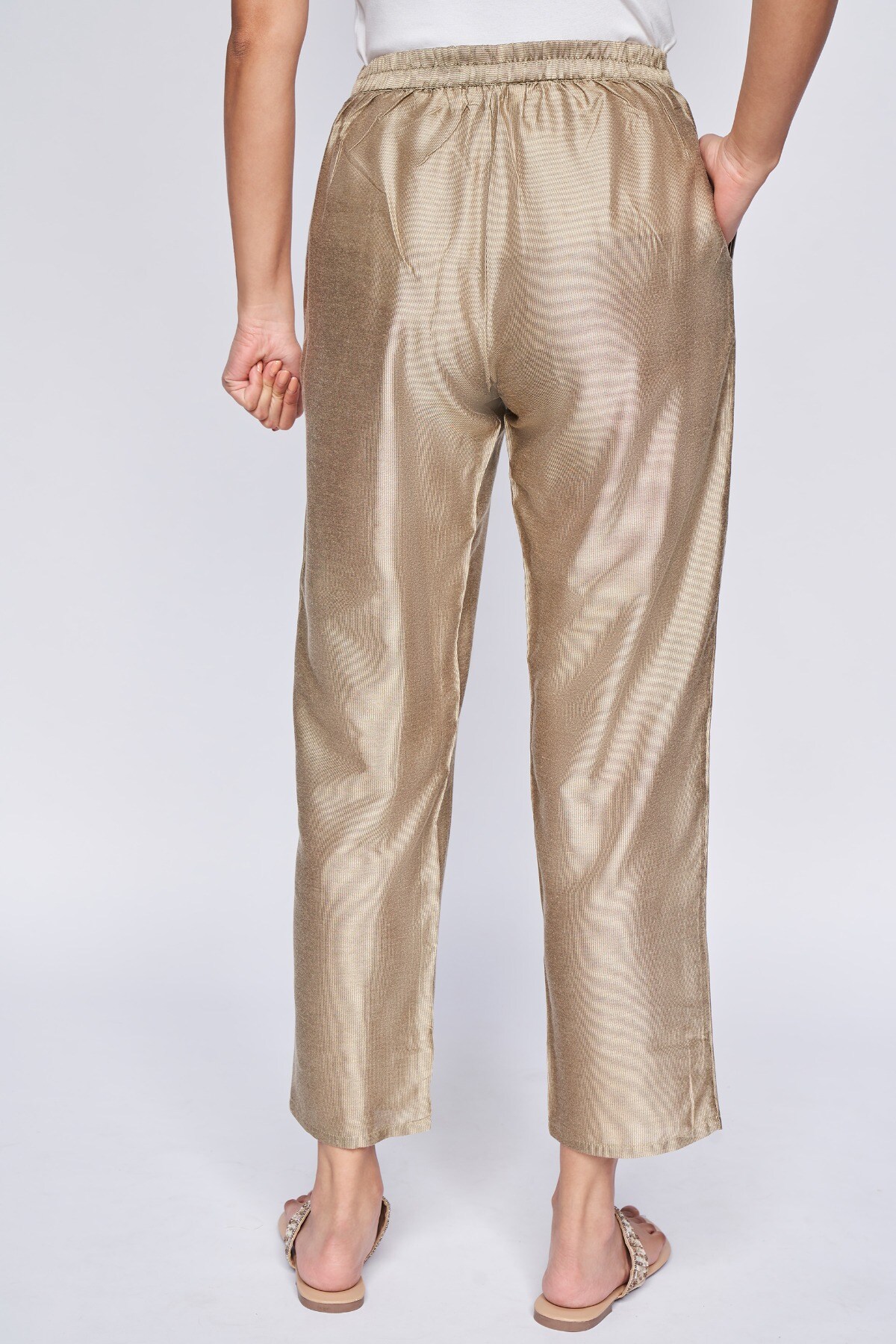 Gold silk pants sales