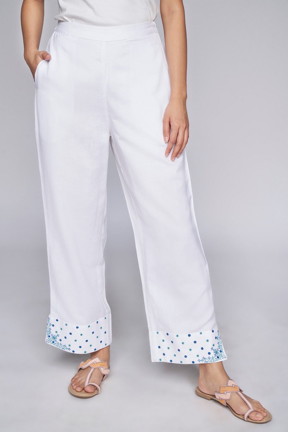 Solid Off-White Straight Pants – Imara