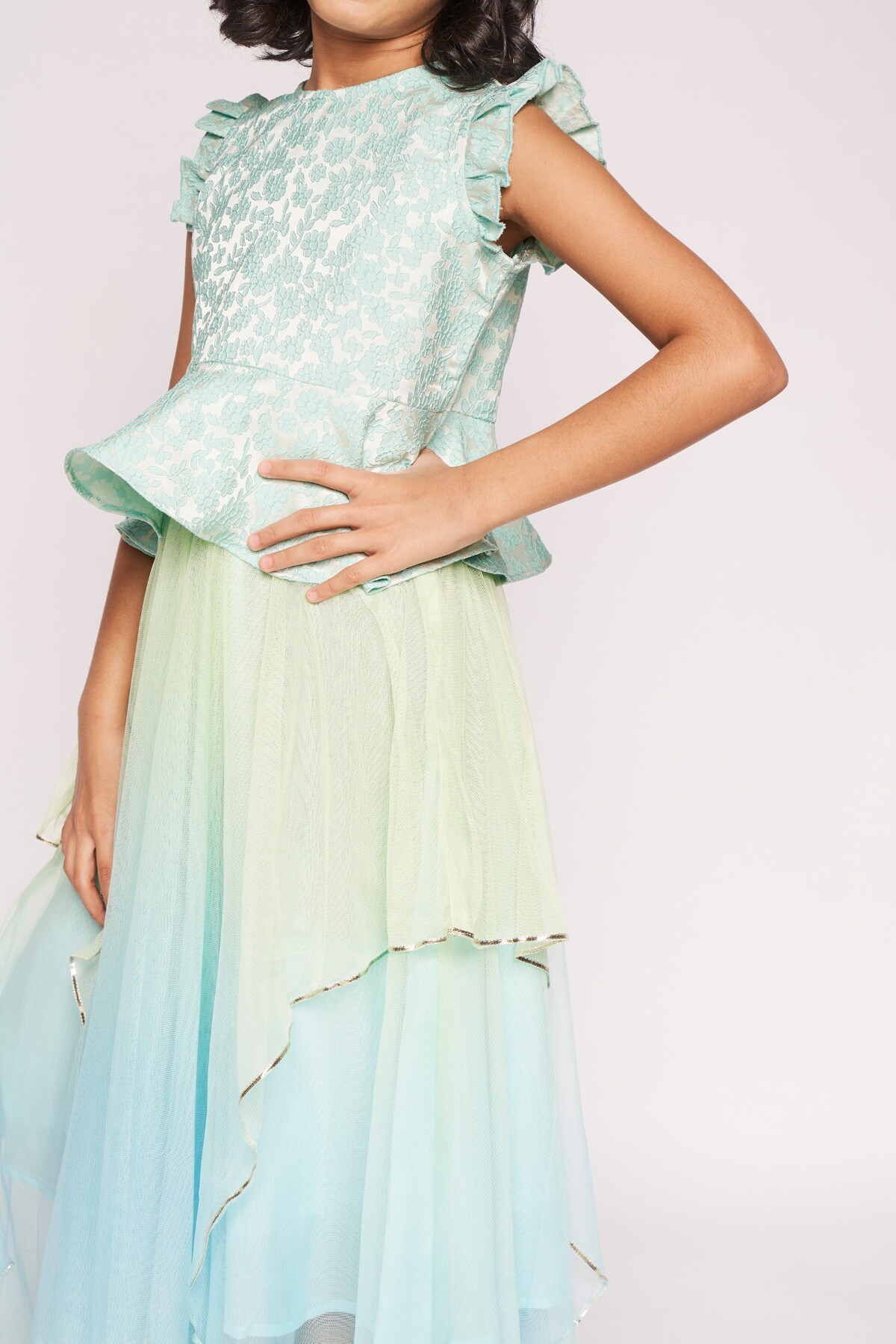6 - Aqua Jacquard Flared Suit, image 6