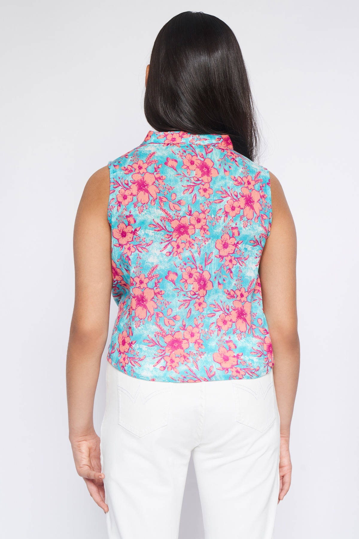 Aqua Tie-Ups Floral Top, Aqua, image 5