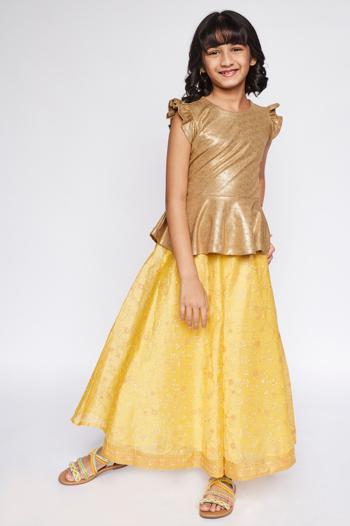 Buy Yellow Floral Flared Skirt Online at Best Price at Global Desi SS22GKR196SKCHD