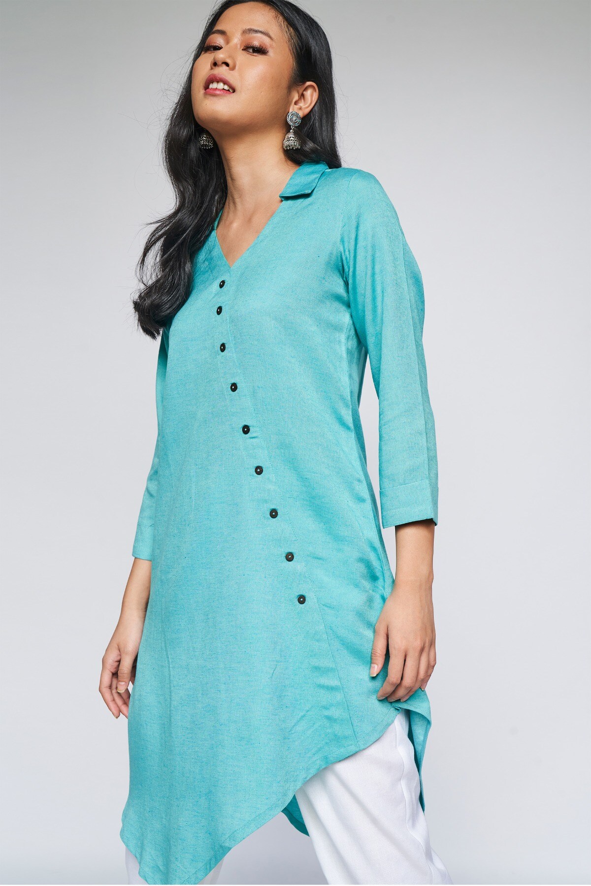1 - Aqua Solid A-Line Tunic, image 1