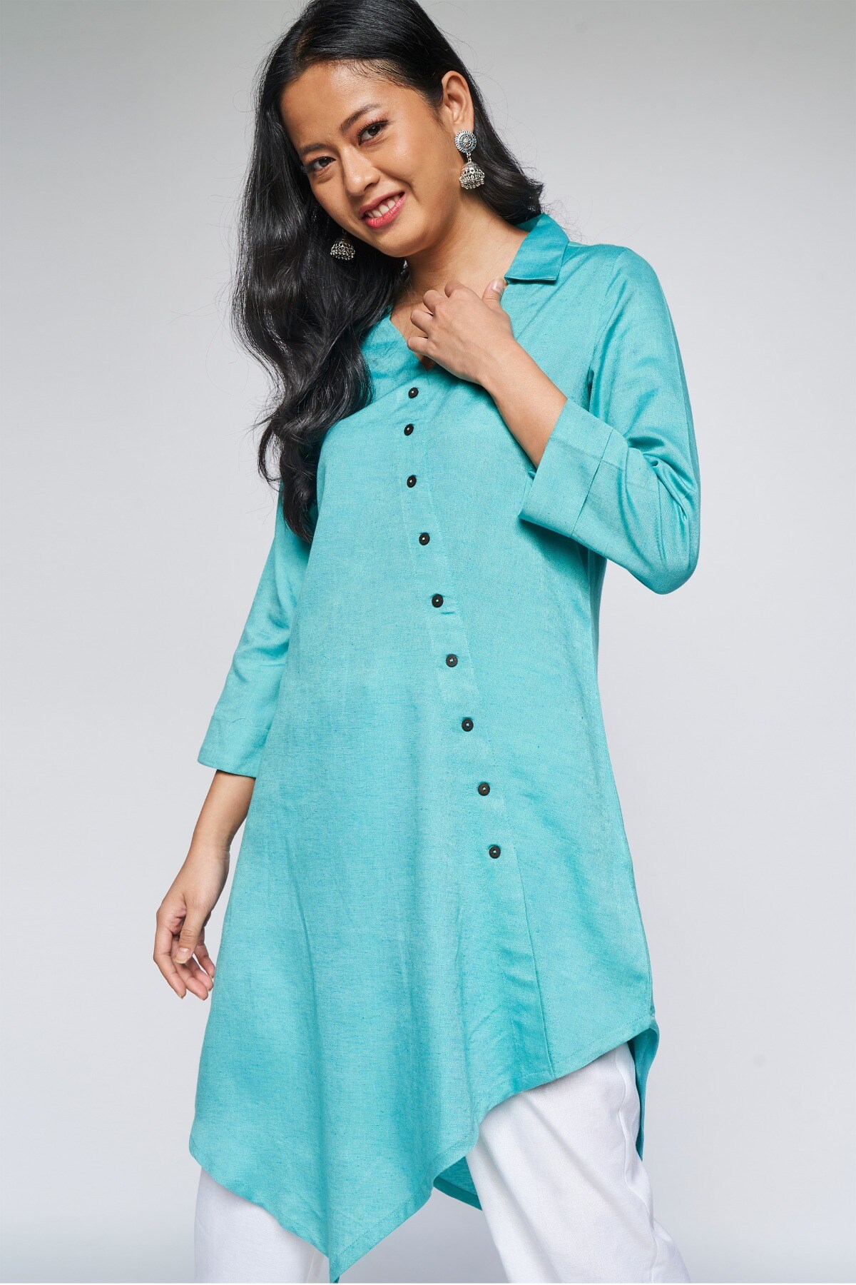 3 - Aqua Solid A-Line Tunic, image 3