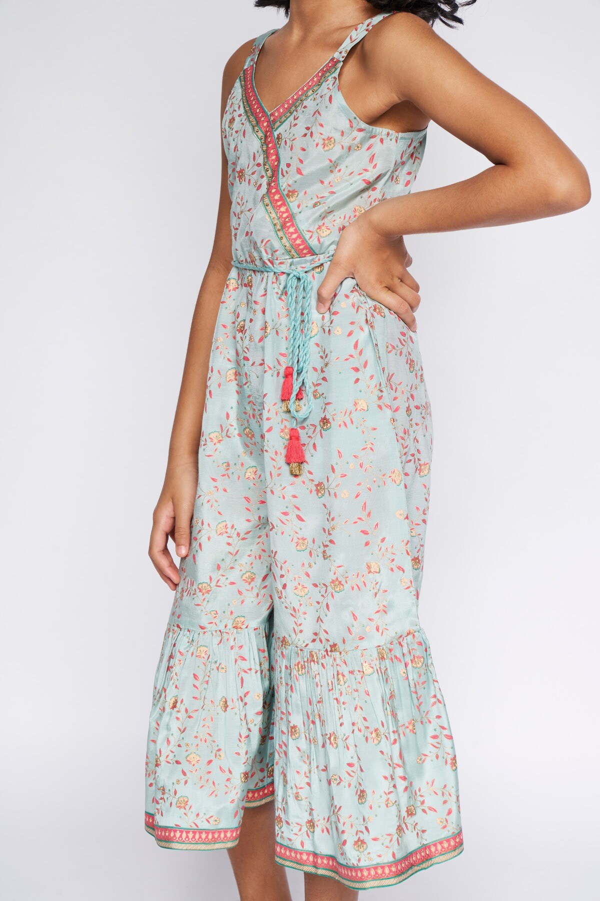 7 - Sage Green Embroidered Foil Print Jump Suit, image 8