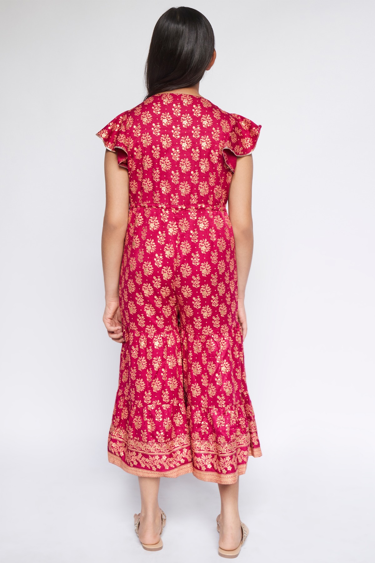 Maroon Gathers or Pleats Ethnic Motifs Jump Suit, Maroon, image 5
